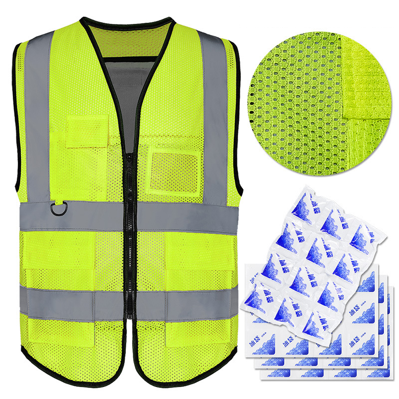 Breathable Lightweight Reflective Safety Cooling Vest Jacket With Ice Pack Bag for Hot Weather Work