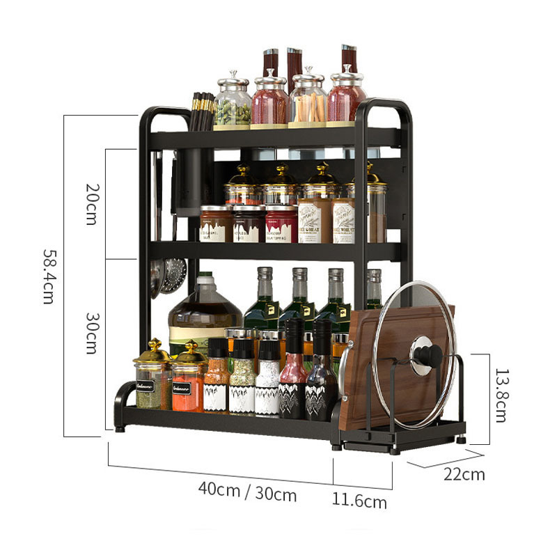 Free-standing Multi-layer Carbon Steel Seasoning Oil Salt Sauce Vinegar Rack Kitchen Storage Rack