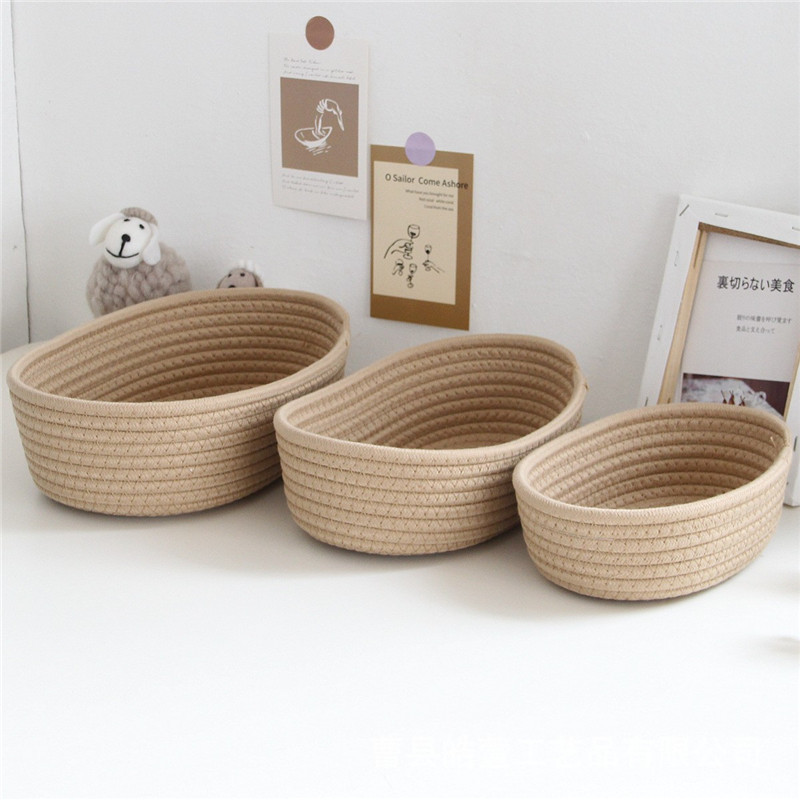 Best Seller Household Sundries Cosmetics Snack Storage Baskets Boat Shaped Cotton Rope Woven Basket