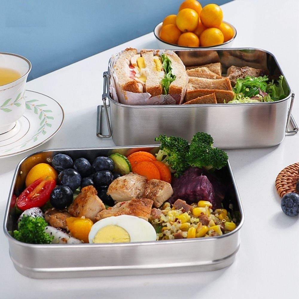 Food Grade Stackable Storage Container Double Layer Eco Kids Metal Stainless Steel Bento Lunch Box