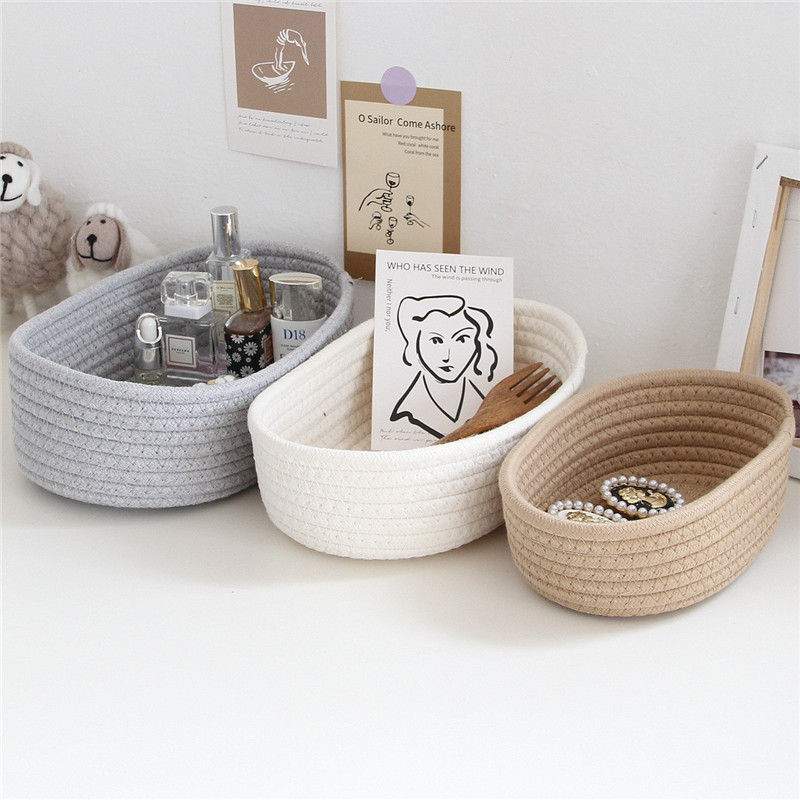 Best Seller Household Sundries Cosmetics Snack Storage Baskets Boat Shaped Cotton Rope Woven Basket