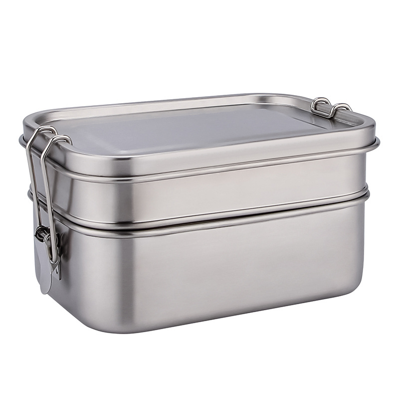 Food Grade Stackable Storage Container Double Layer Eco Kids Metal Stainless Steel Bento Lunch Box