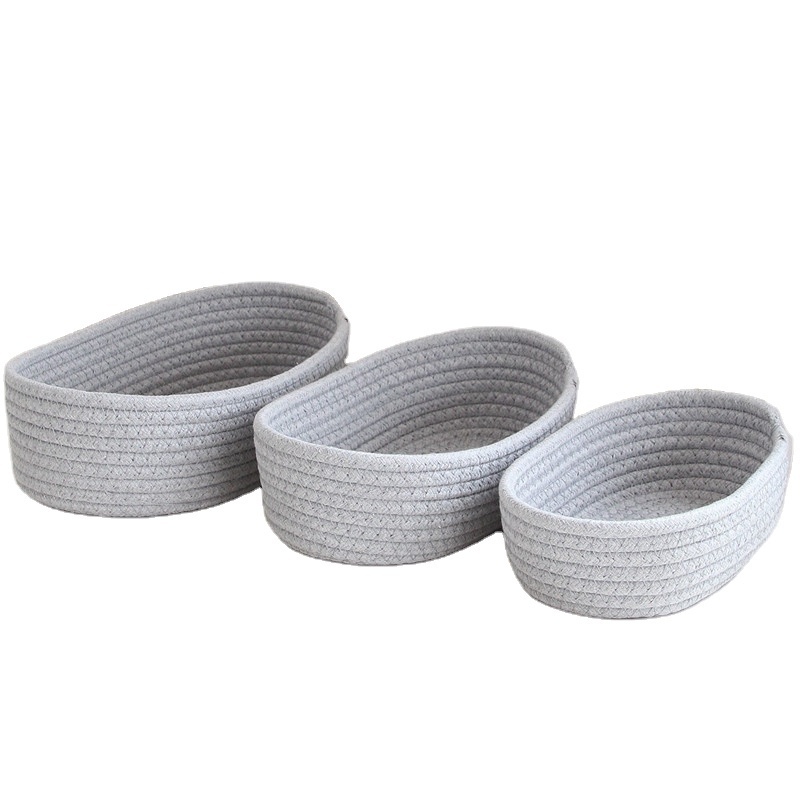 Best Seller Household Sundries Cosmetics Snack Storage Baskets Boat Shaped Cotton Rope Woven Basket