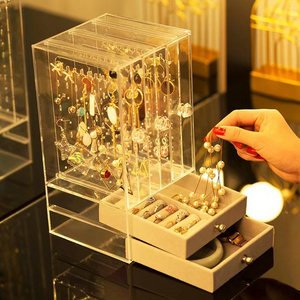 Wholesale Transparent Fashion Display Rack Box  Drawer Acrylic Jewelry Storage Box Earring Holder