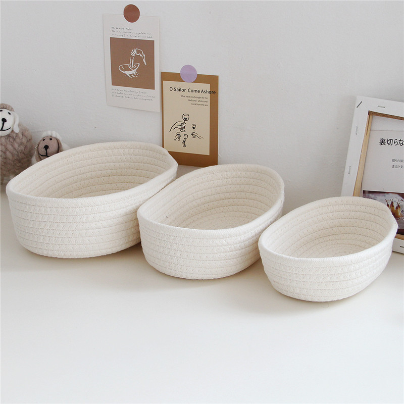 Best Seller Household Sundries Cosmetics Snack Storage Baskets Boat Shaped Cotton Rope Woven Basket