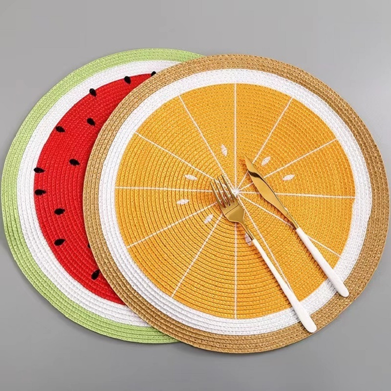 INS Melon Lemon Embroidery Table Mat Heat Insulation Anti-hot Round Woven PP Place Mat