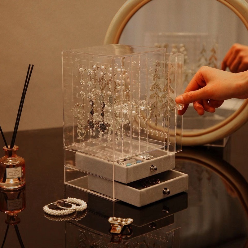 Wholesale Transparent Fashion Display Rack Box  Drawer Acrylic Jewelry Storage Box Earring Holder