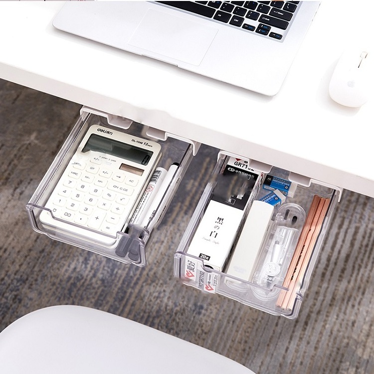 Under Desk Drawer Organizer Plastic Slide Out Hidden Large Capacity Storage Drawer for Office Dresser