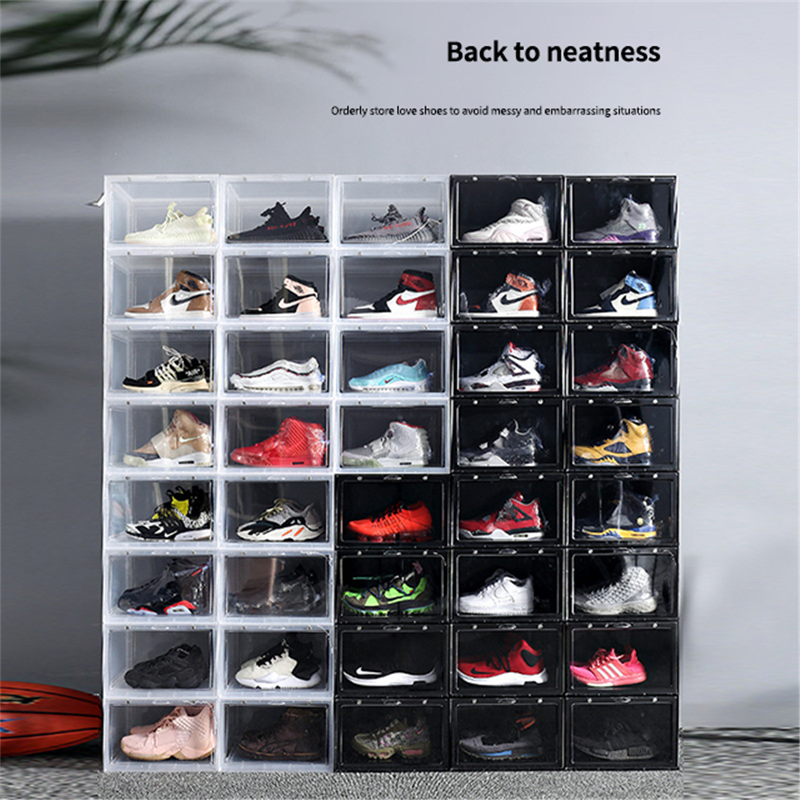 Home Storage And Organization Sneaker Display Cabinet Style Shoe Rack Clear Crate Shoebox Fabric Box Organizer