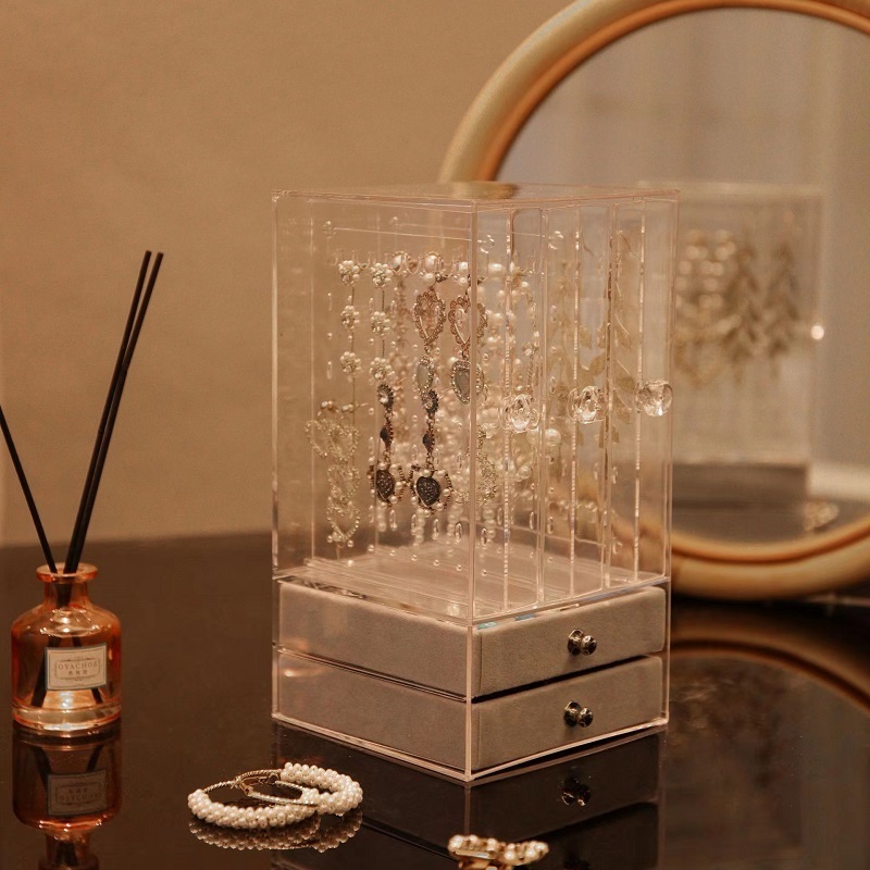 Wholesale Transparent Fashion Display Rack Box  Drawer Acrylic Jewelry Storage Box Earring Holder