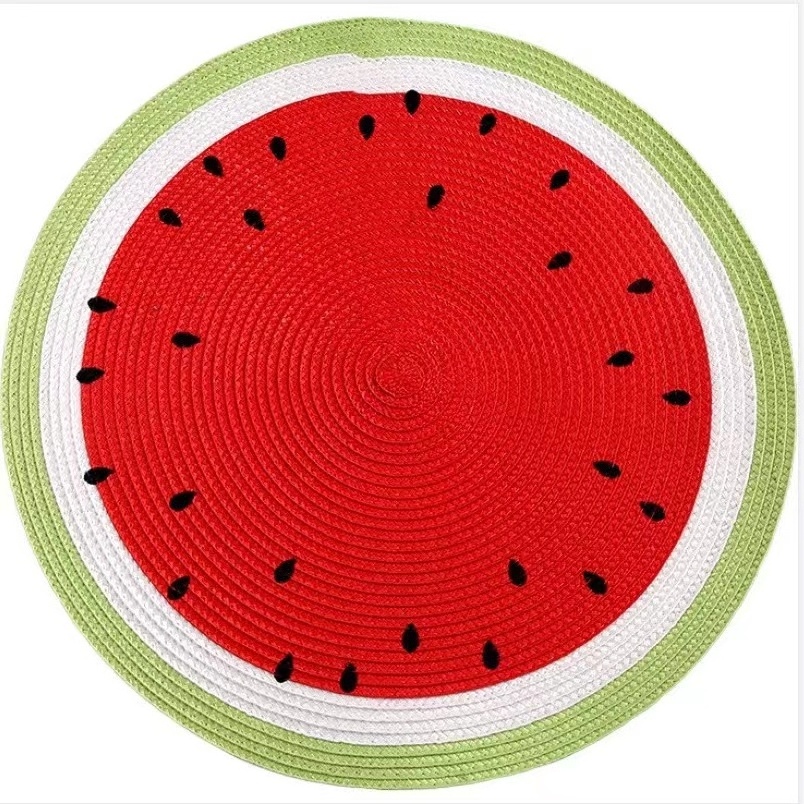 INS Melon Lemon Embroidery Table Mat Heat Insulation Anti-hot Round Woven PP Place Mat