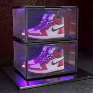 Transparent Magnet Shoe Display Case Sound Control UV Protection Acrylic Shoe Box With Led Lights