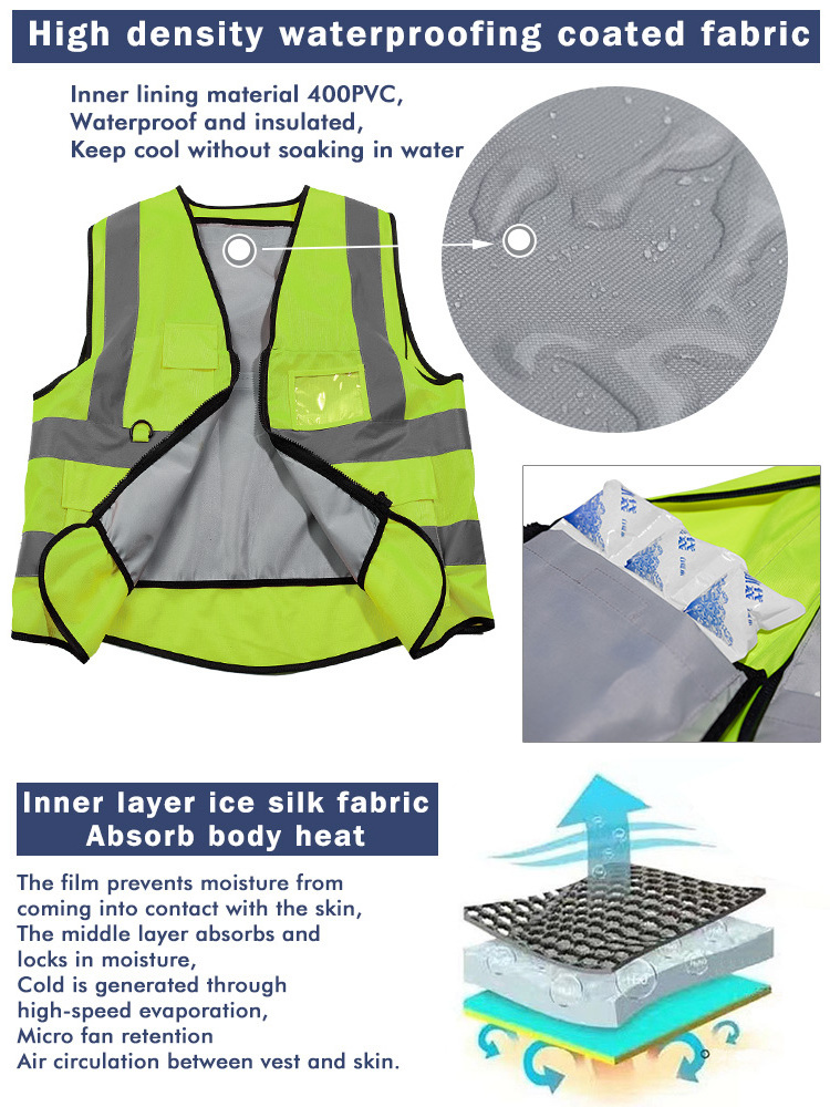 New Custom Logo Body Cooling Safety Vest With Ice Pack Ice Safety Jacket For Men Women Reflective Cool Vest For Hot Weather Work