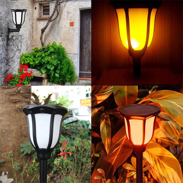 Factory Price Outdoor LED Wall Light Waterproof IP65 Solar Wall Mounted Garden Flame Lamp Torch Light