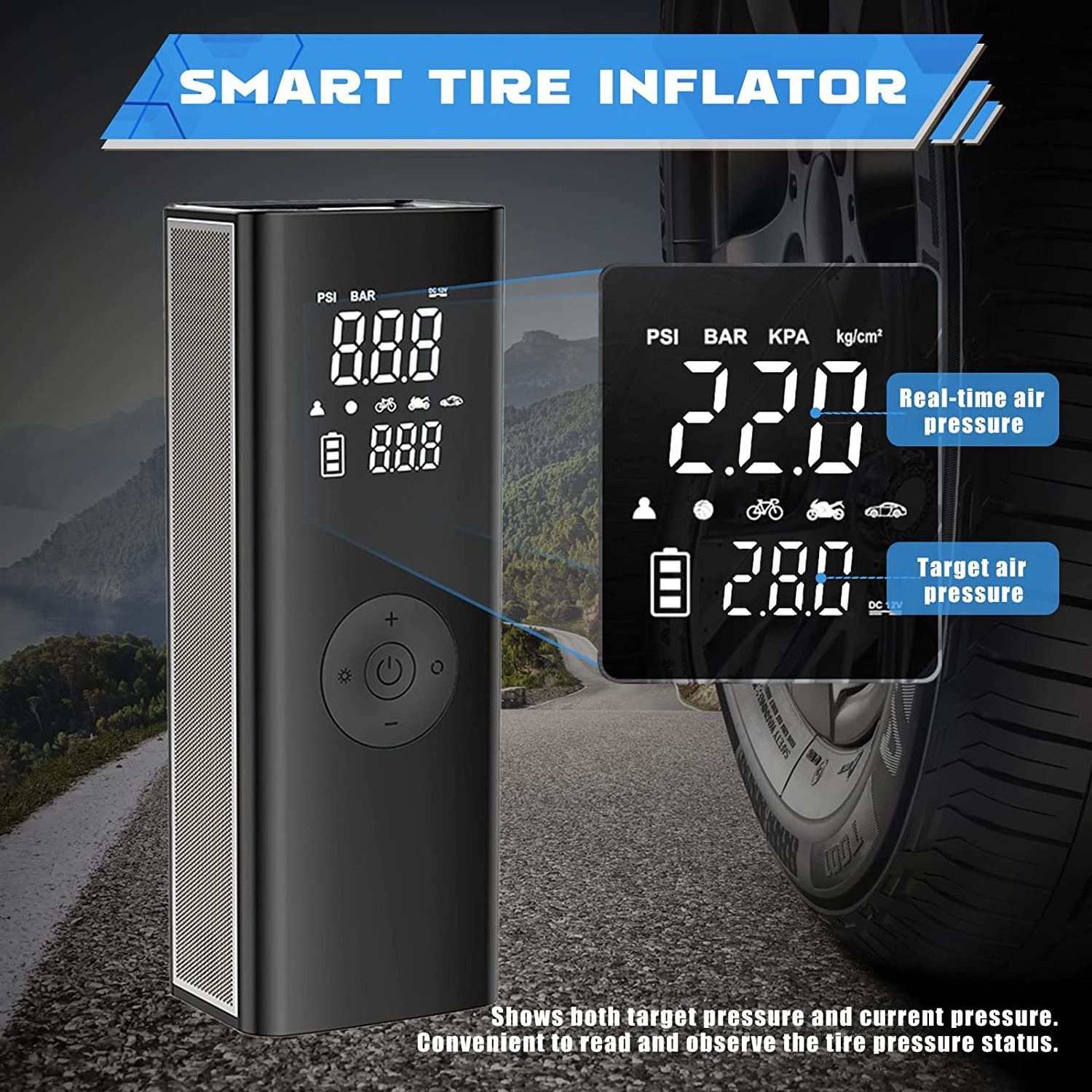 Smart Touch Tyre Inflator Electric Portable 12V Air Compressor Pump Car Motorcycle Mini Wireless Portable Tire Inflator