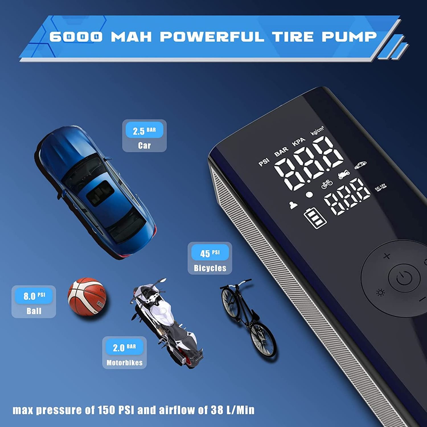 Smart Touch Tyre Inflator Electric Portable 12V Air Compressor Pump Car Motorcycle Mini Wireless Portable Tire Inflator