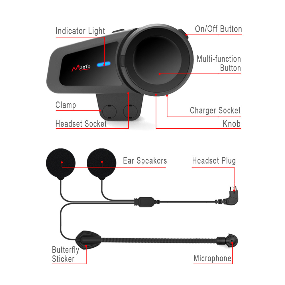 Maxto M2 Motorcycle Helmet BT 5.0 Intercom Headset 1000M FM radio 6 riders talking connect with any brand bluetooth headset