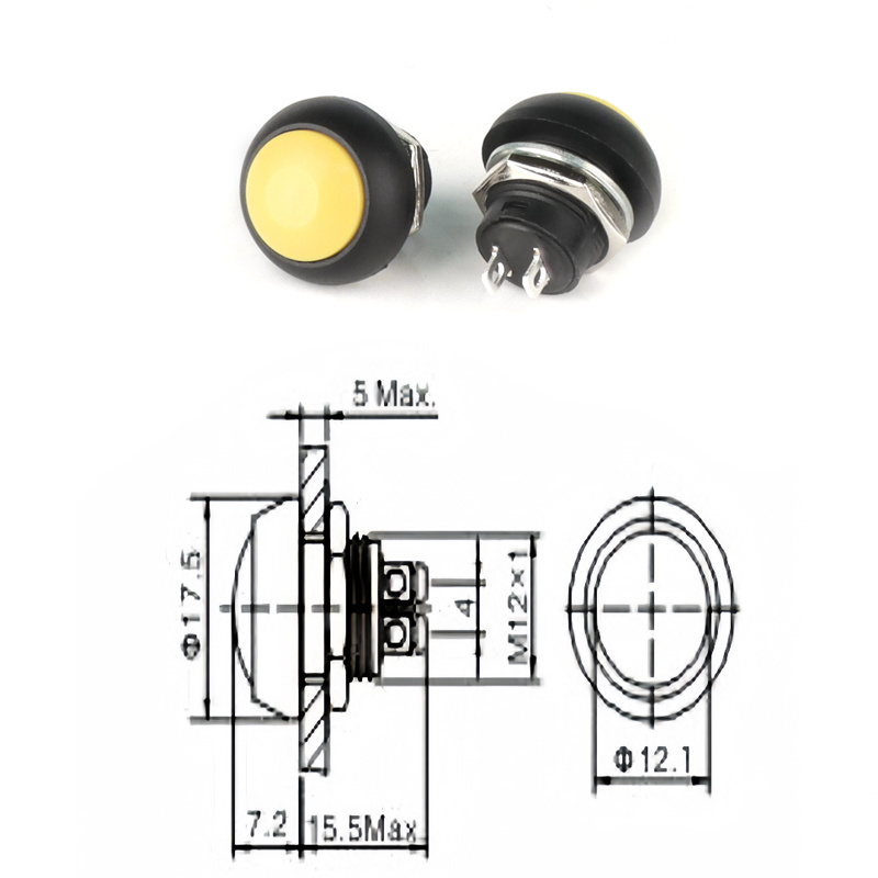 12mm push button switch Sanp in Plastic red green blue white black yellow 12mm power push button switch