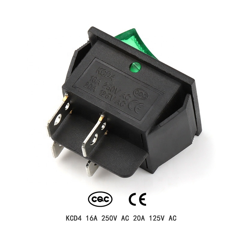 30.5mm*25.5mm on off power green rocker switch KCD4 6A 250VAC led button switch 2 Position 4pin Rocker Switch