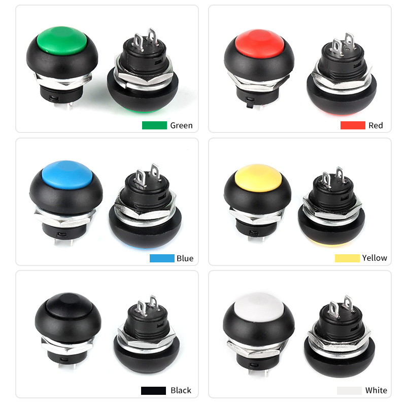 12mm push button switch Sanp in Plastic red green blue white black yellow 12mm power push button switch