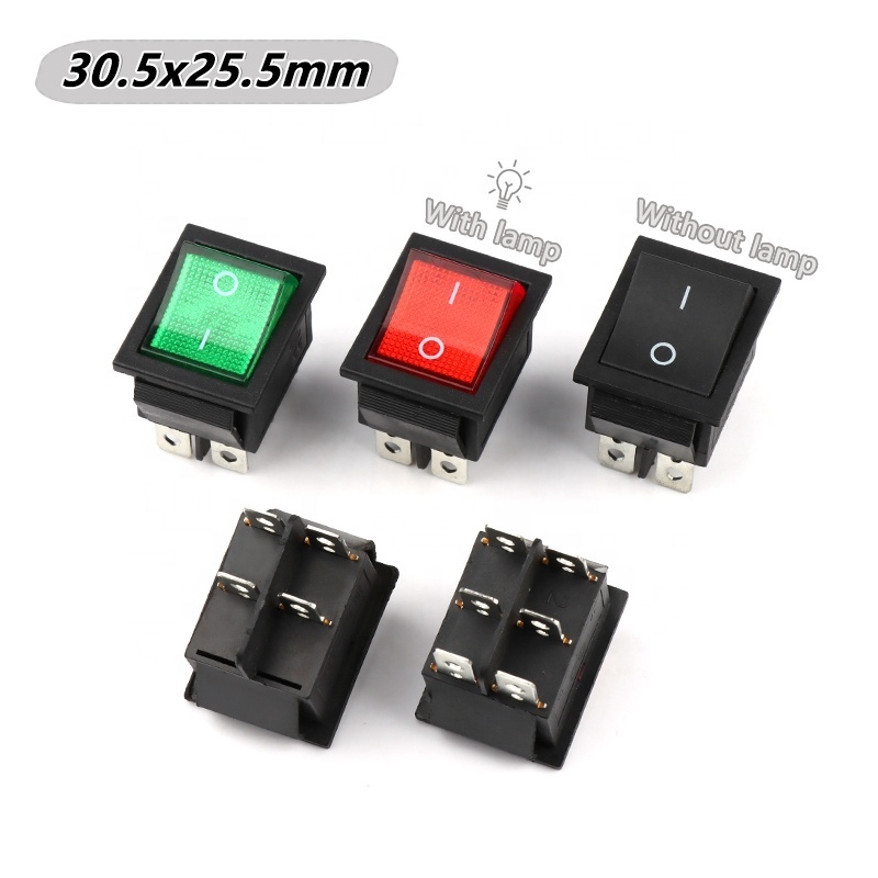 30.5mm*25.5mm on off power green rocker switch KCD4 6A 250VAC led button switch 2 Position 4pin Rocker Switch