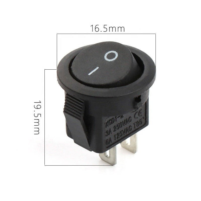 KCD1 small rocker switch 16.5mm 2pin 2position led black white small round rocker switches