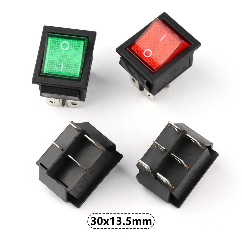 30.5mm*25.5mm on off power green rocker switch KCD4 6A 250VAC led button switch 2 Position 4pin Rocker Switch