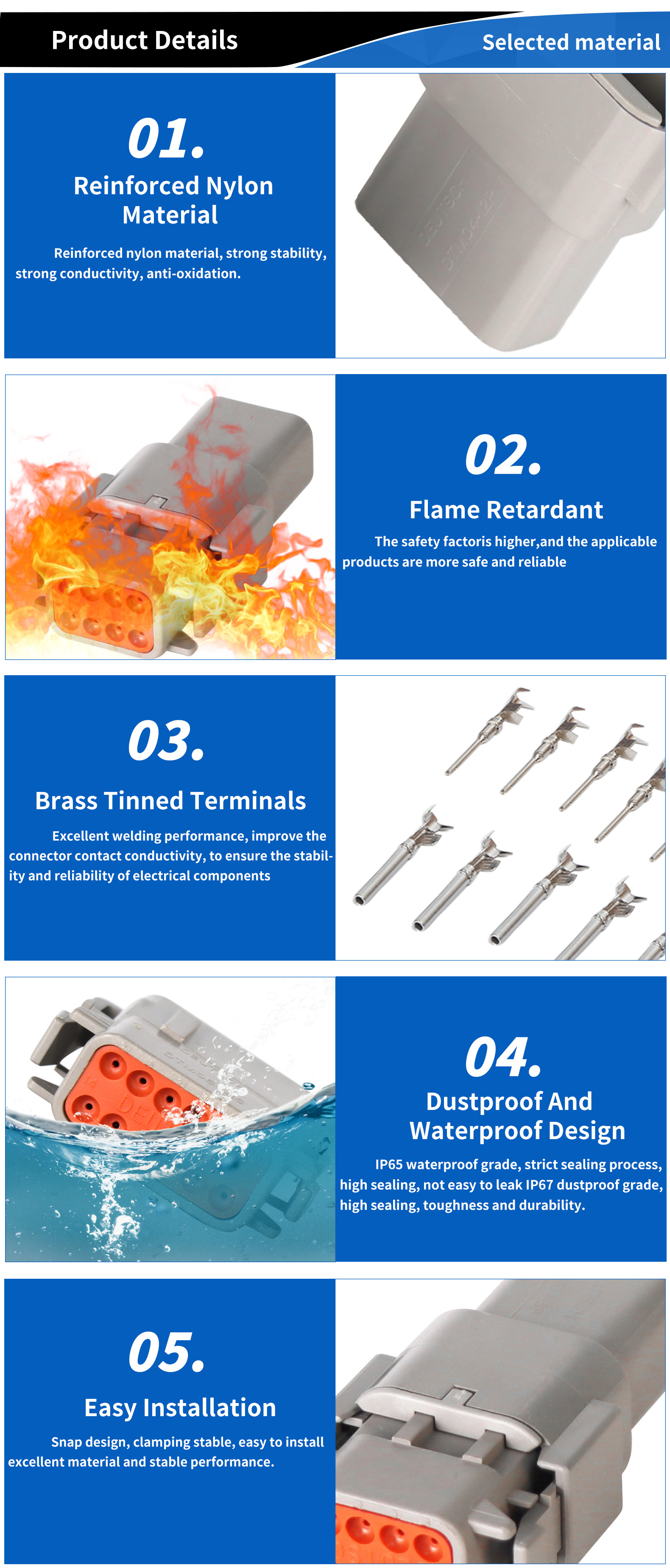 DTM04 deutsch Male Female auto Connector 2/3/4/6/8/12pins male and female automotive waterproof connector