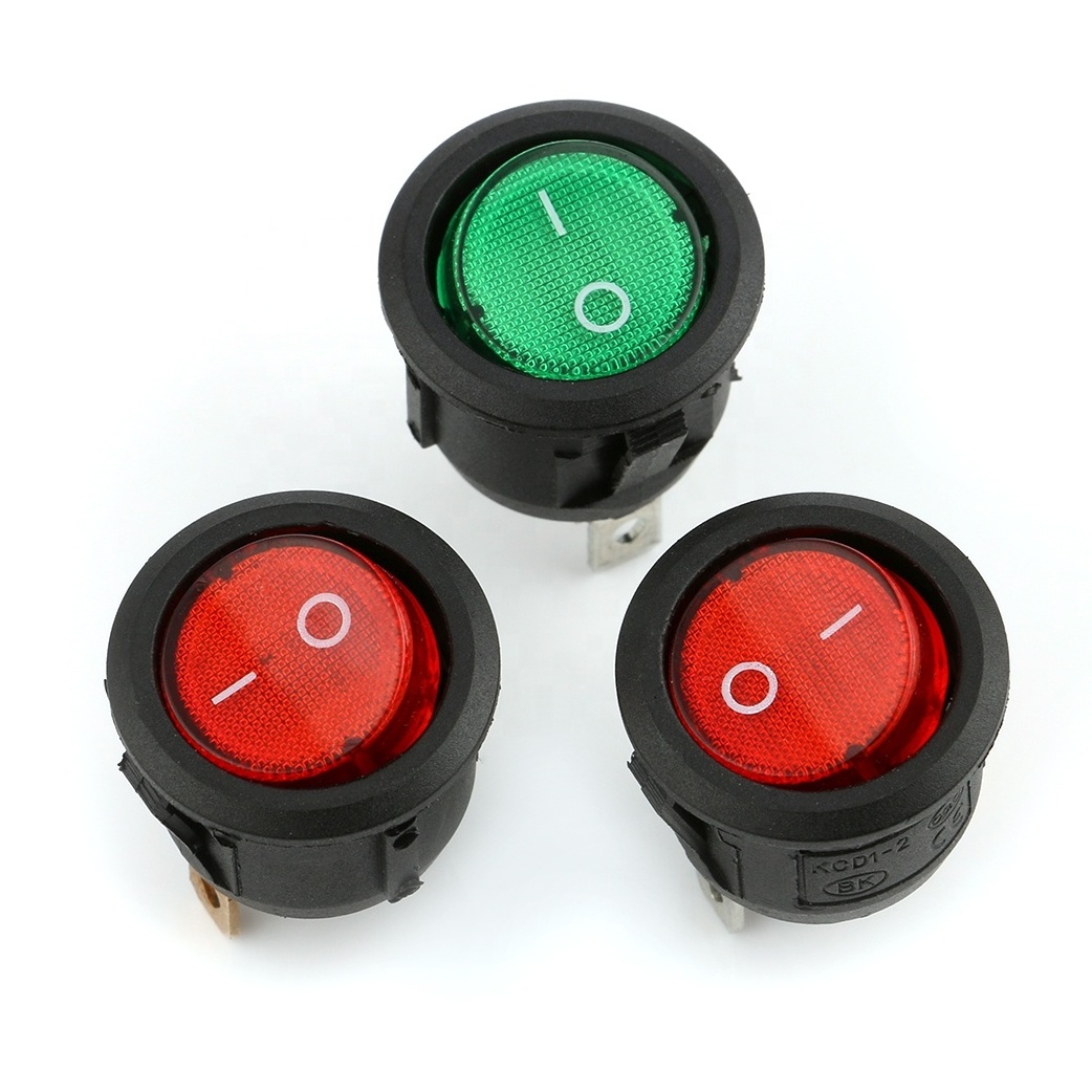 KCD1-201 3 pin rocker switch with lamp LED 3 pins 2 position ON/OFF Green Red kcd1 23MM 3 pin round switch