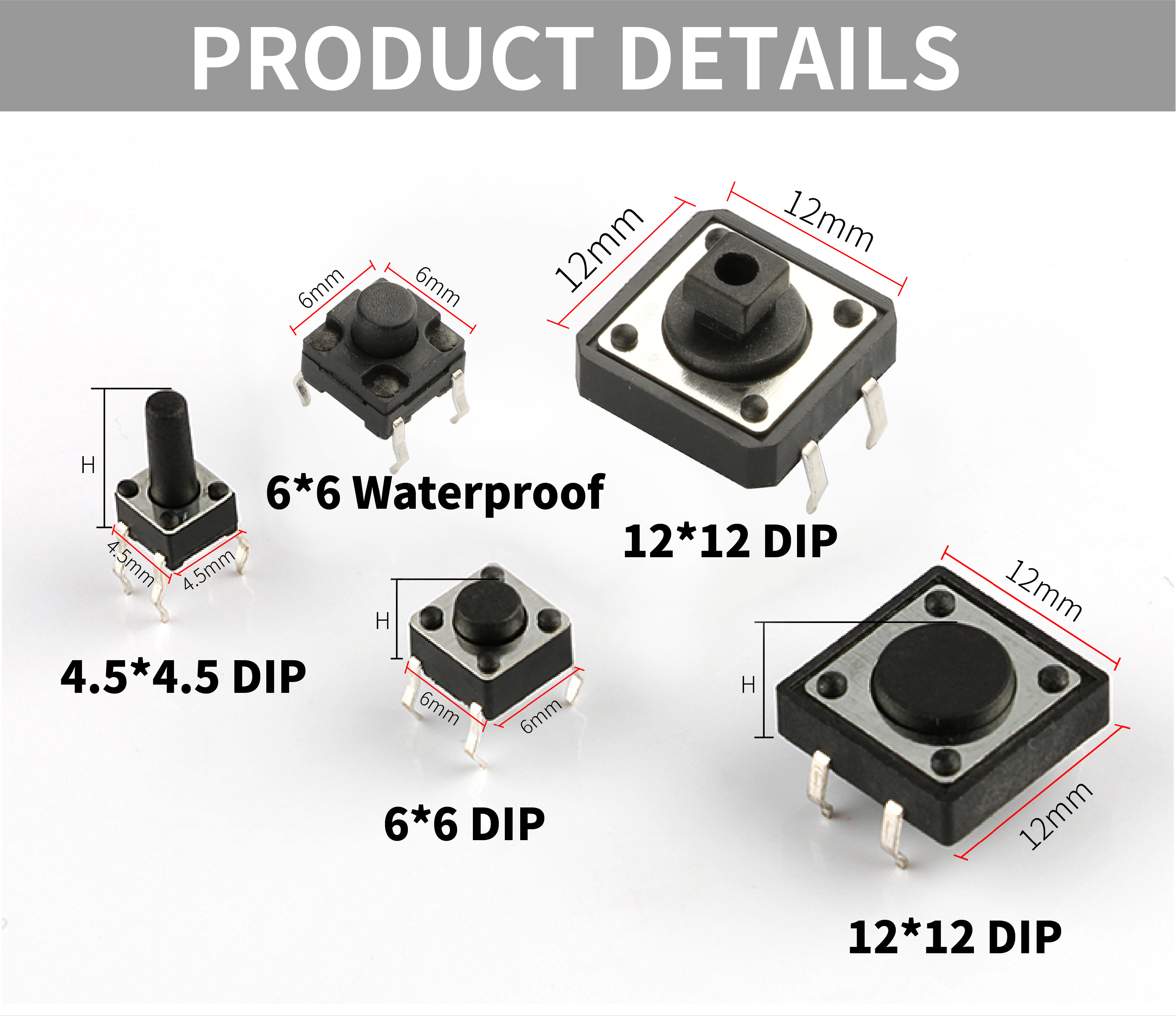 Tact Switch Datasheet 6x6 tact switch 6*6 tactile momentary tactile switches Silent push ...