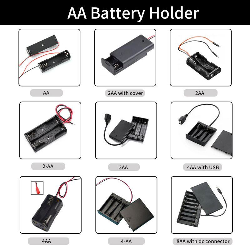 8AA 12v battery holder case smt AA 8slots plastic button battery holder case with switch&cover