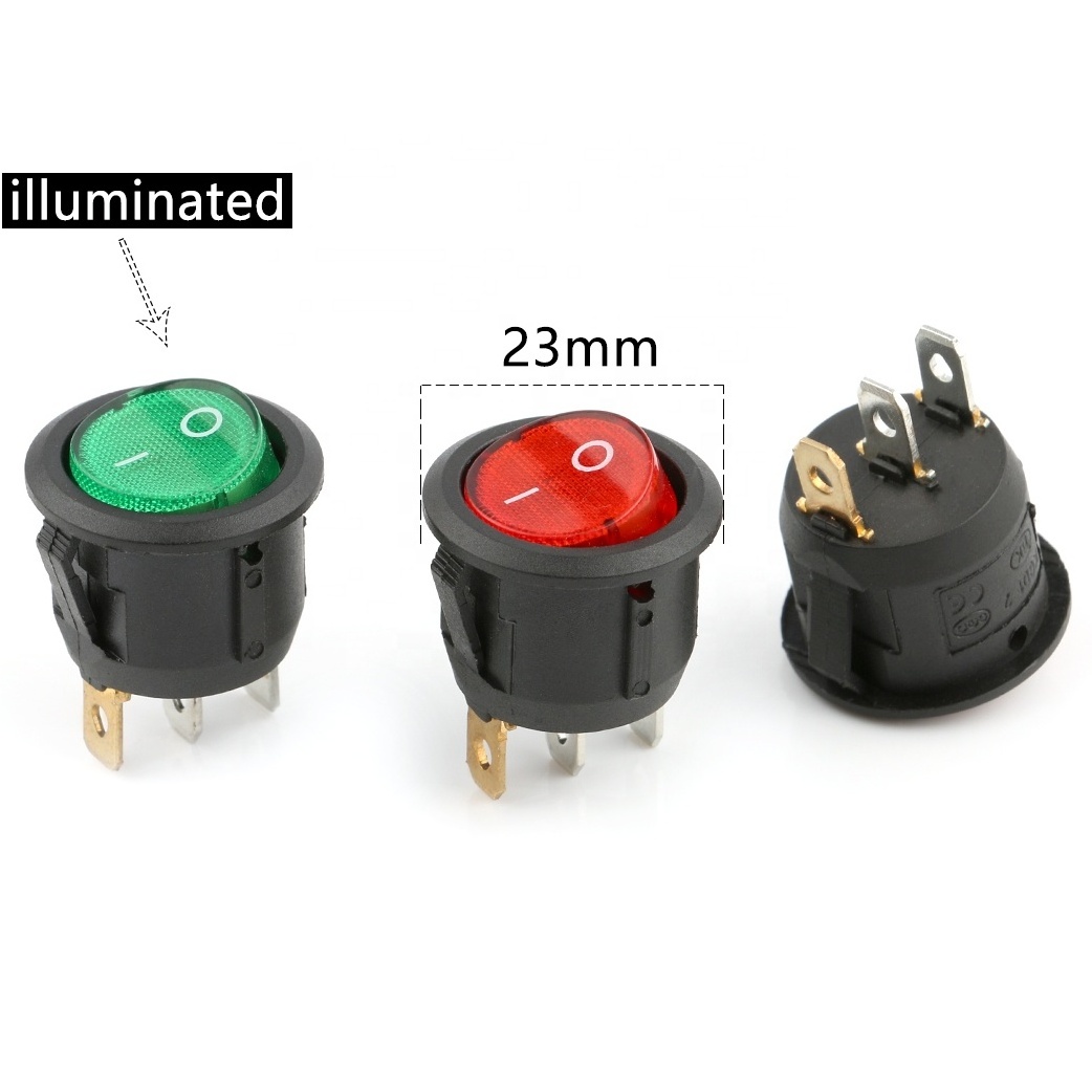 KCD1-201 3 pin rocker switch with lamp LED 3 pins 2 position ON/OFF Green Red kcd1 23MM 3 pin round switch