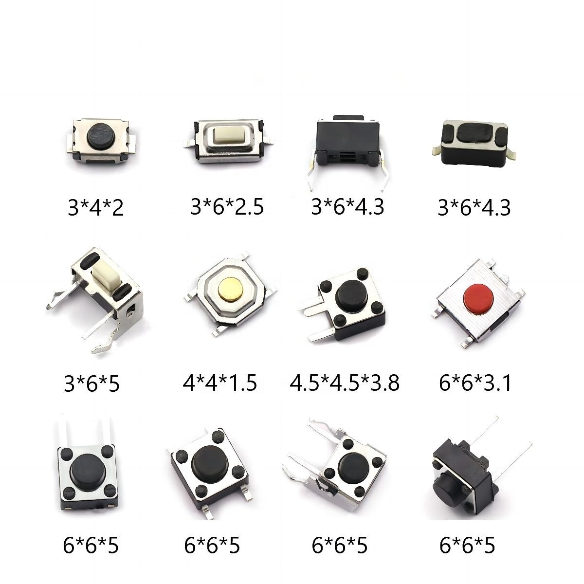 12*12 Tactile Switch 3*3 dip 4 pin 2pin 4.5*4.5 smd tact switch 6*6 waterproof c1201 4*4 metal 6x6 tact switches