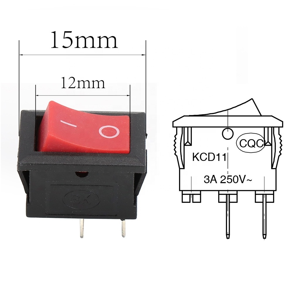 Guozhi 10*15mm kcd1 Boat Rleil Rocker switch PCB t100 55 rocker switch 250v KCD1-11 2 PIN 2position T85 Red Rocker Switch