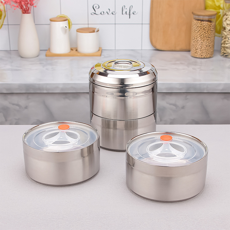 High quality 304SS stainless steel tiffin 2/3/4 layer round Insulated  Portable bento box lunch Box