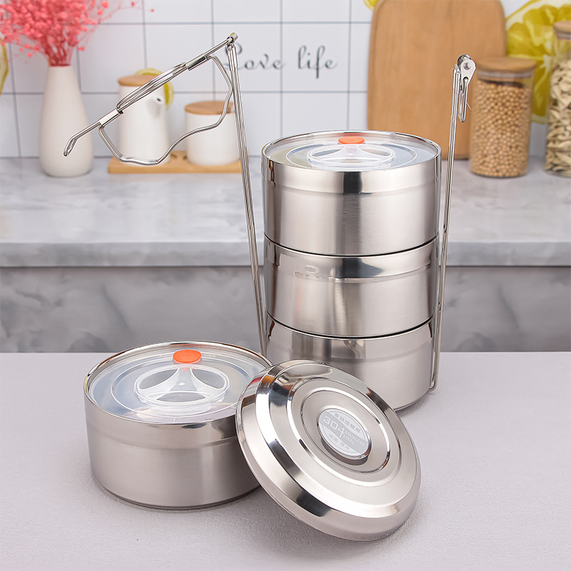 High quality 304SS stainless steel tiffin 2/3/4 layer round Insulated  Portable bento box lunch Box