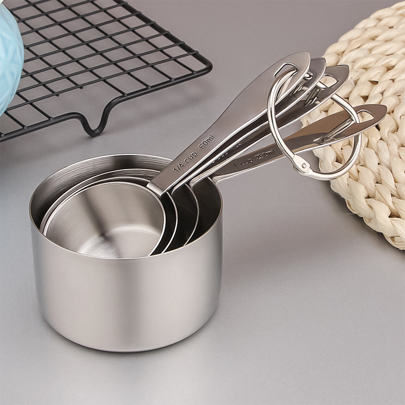 measuring cups and spoons set Stainless Steel 4 Pcs adjustable Measuring Cup Baking Uses Measuring Cups Set With handle