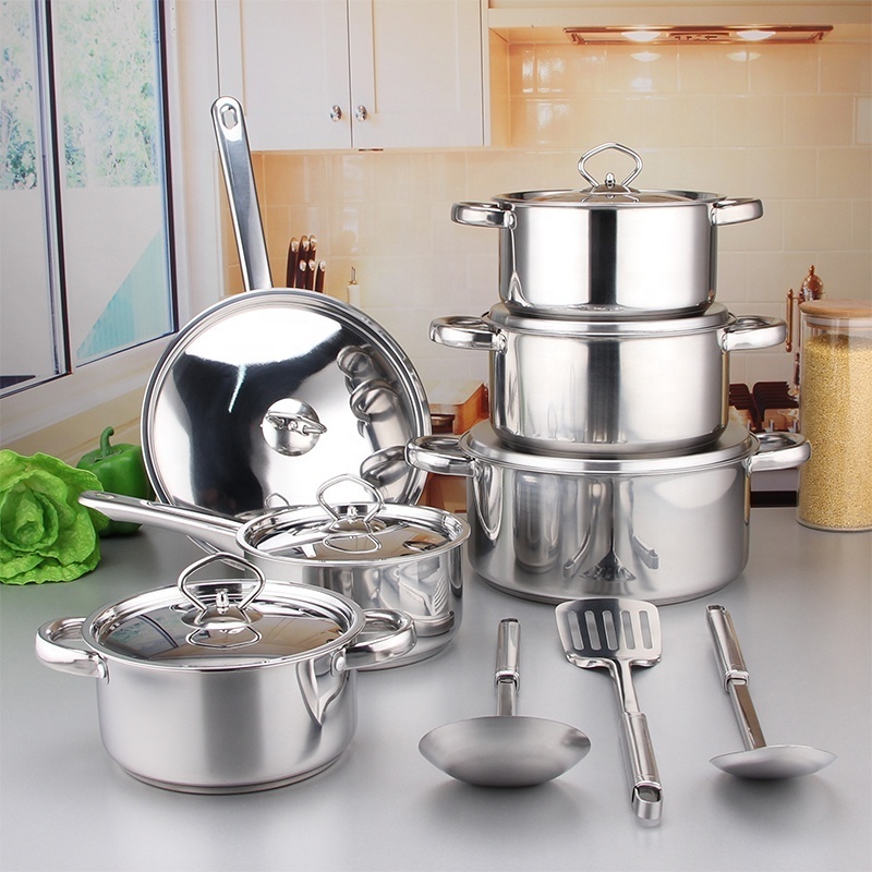 15PCS Stainless Steel Capsuled Bottom Cooking Pot and Pan German Style Cookware Sets With Steel Lid