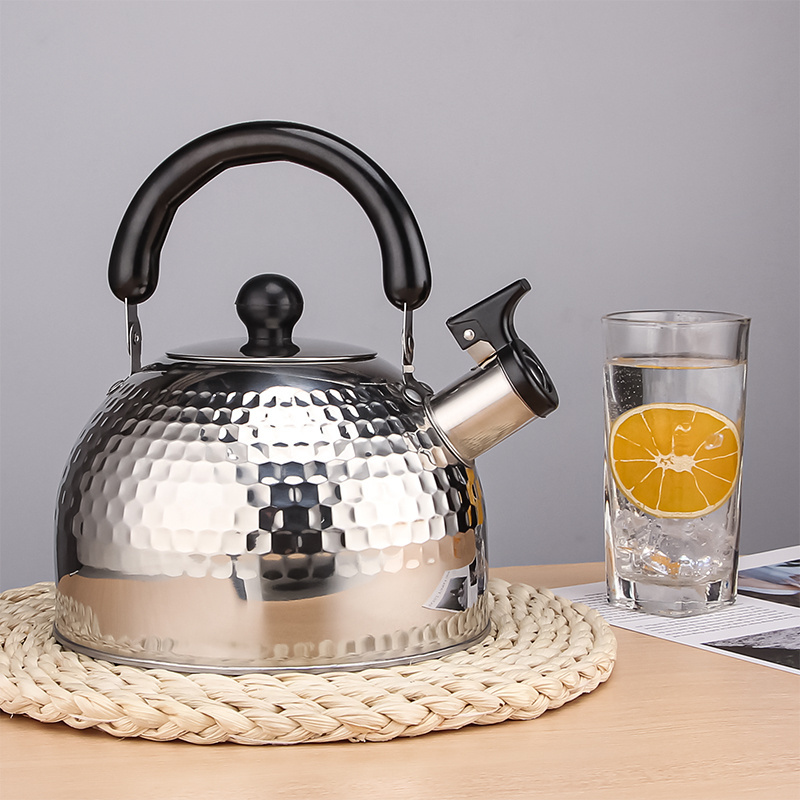 Food grade stainless steel  whistle tea kettle with wood pattern Handle for stovetops Induction Diamond design water kettle