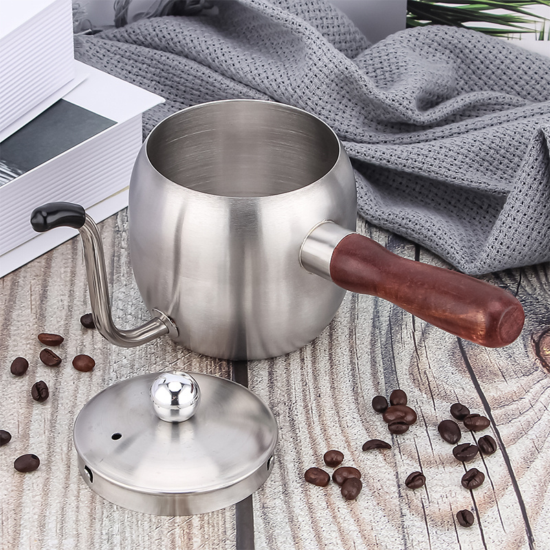 Stainless Steel Hand Brew Coffee Pot Electric Pour Over Kettle Gooseneck 500 ML Hand Brew Coffee Kettle With Wooden Handle