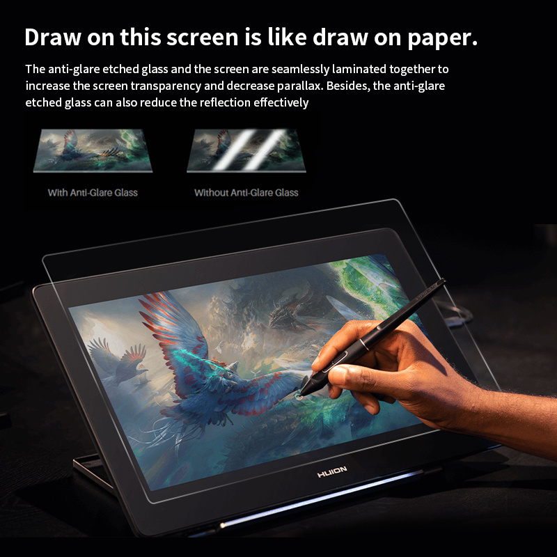 Huion 15.6 '' anti glare glass lcd IPS screen graphic drawing tablet with screen digital pen Kamvas Pro 16 Plus(4K) monitor