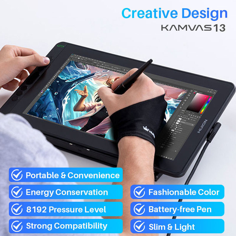 huion kamvas 13 portable 13.3 inch interactive design displays digital pen graphic drawing tablet