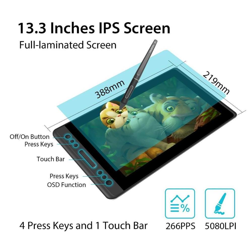 13 inch battery free stylus 8192 Levels pen pressure Huion interactive digital graphic drawing tablet Pen Display