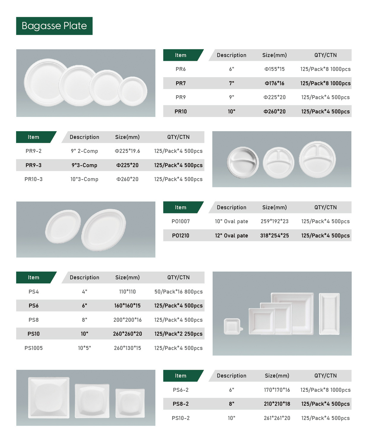 6 7 9 10 inch Disposable Plate Biodegradable Tableware Paper Tableware Sugarcane Bagasse Plate Sugar Cane Plates