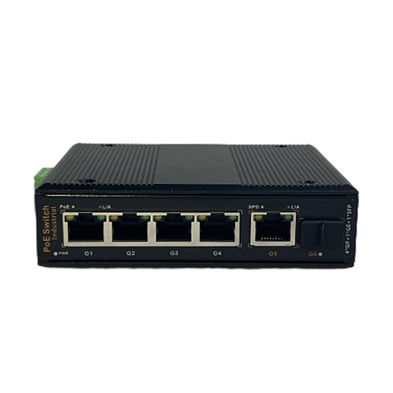 Industrial 6 ports Gigabit Ethernet Switch with 4*10/100/1000Mbps poe+1*Uplink RJ45+1*SFP fiber Industrial Switch outdoor switch