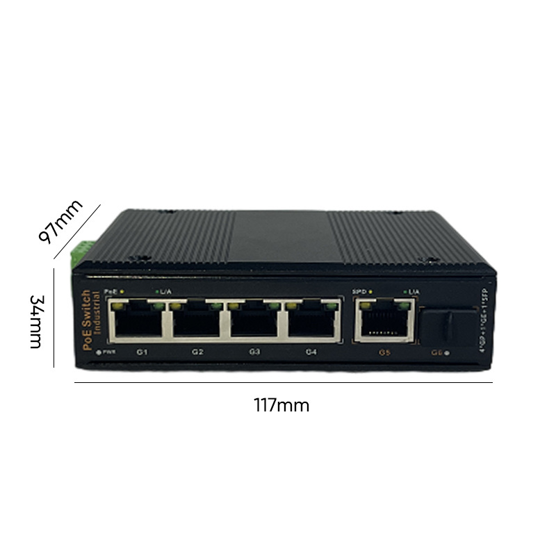 Industrial 6 ports Gigabit Ethernet Switch with 4*10/100/1000Mbps poe+1*Uplink RJ45+1*SFP fiber Industrial Switch outdoor switch