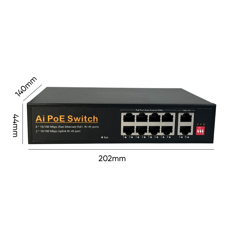 Factory Price 10 Ports POE Switch 8*10/100Mbps RJ45 Reverse PoE Switch + 2 Uplink Fast Ethernet unmanaged Network Switches