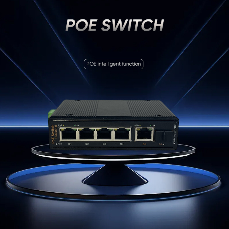 Industrial 6 ports Gigabit Ethernet Switch with 4*10/100/1000Mbps poe+1*Uplink RJ45+1*SFP fiber Industrial Switch outdoor switch