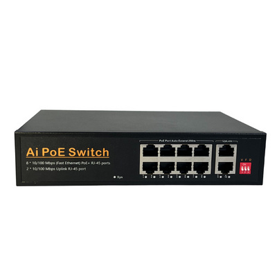 Factory Price 10 Ports POE Switch 8*10/100Mbps RJ45 Reverse PoE Switch + 2 Uplink Fast Ethernet unmanaged Network Switches