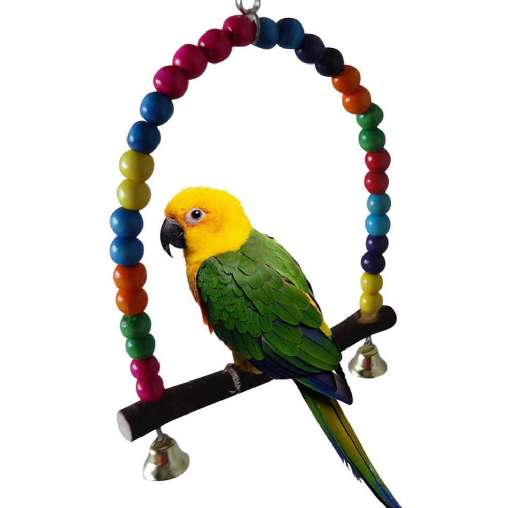 Natural Wooden Birds Hanging Swing Stand Pet Parrot Toys Parrot Bird Toy Cage Accessories